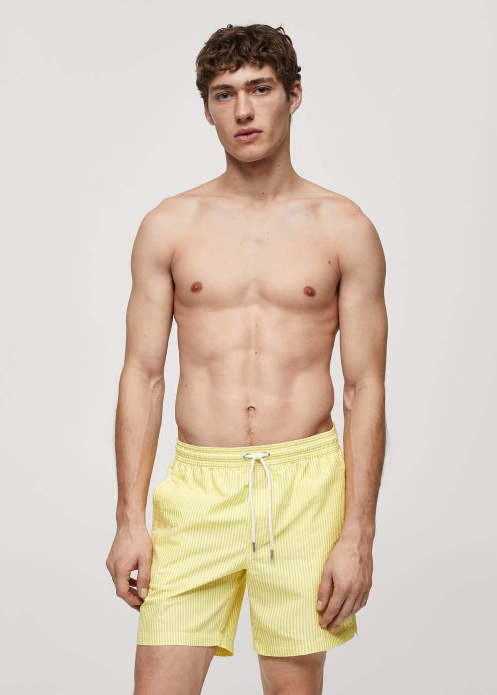 Mango Mens Seersucker Striped Drawstring Swimsuit Product Image