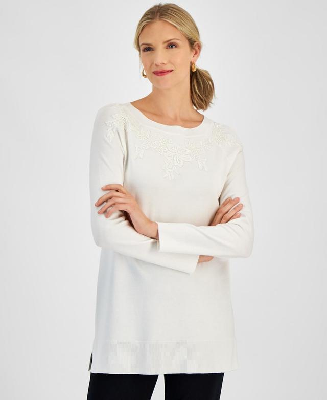 Jm Collection Womens Applique Boat-Neck Sweater, Created for Macys Product Image