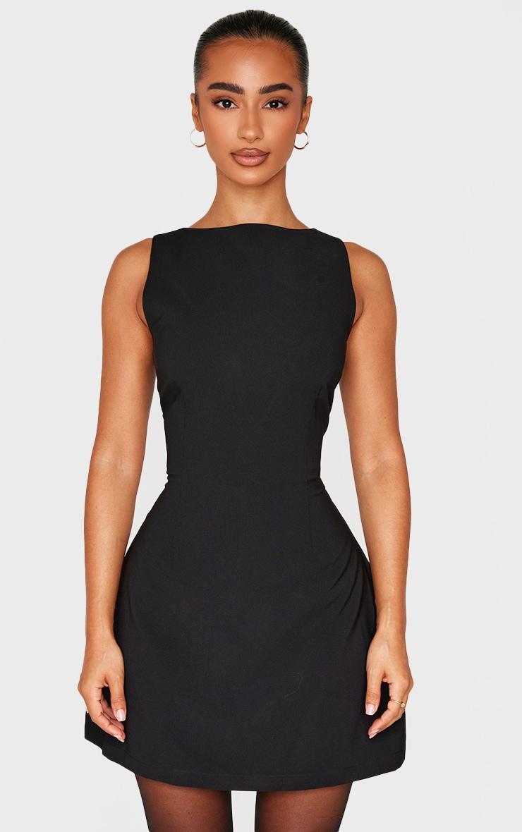 Petite Black Woven Open Back Mini Dress Product Image