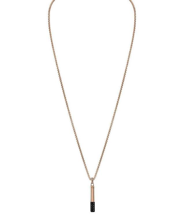 Bulova Steel Men's Rose Gold Two Tone Stainless Steel Bar-Shaped Long Pendant Necklace Product Image