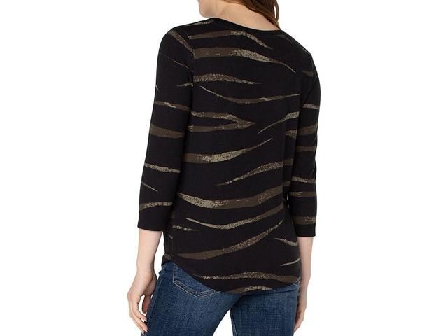 Liverpool 3/4 Sleeve Knit Tee (Black/Forest Abstract Animal Print) Women's Clothing Product Image