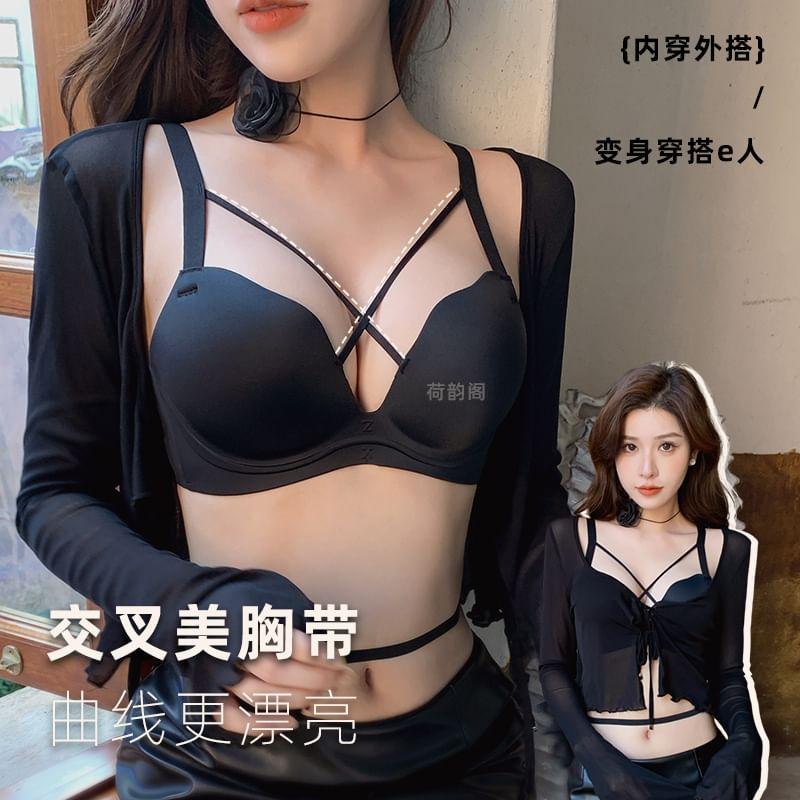 Plain Cross Strap Bra Product Image