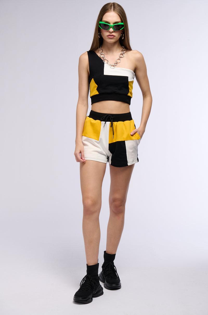 ON THE GO COLOR BLOCK TIE WAIST SHORT Product Image