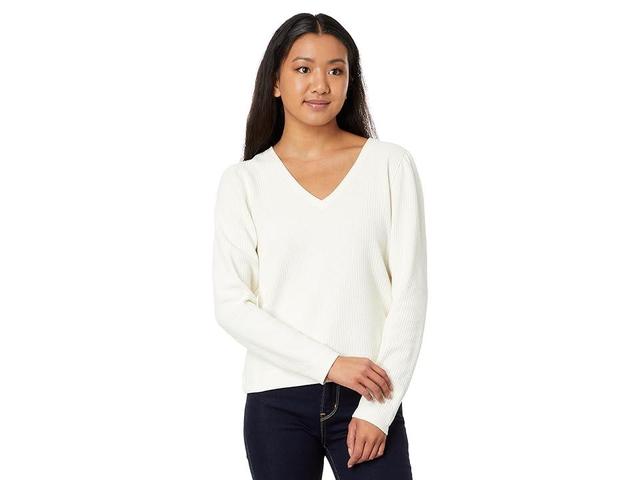 Lilla P Puff Sleeve Waffle V-Neck (Ecru) Women's Clothing Product Image