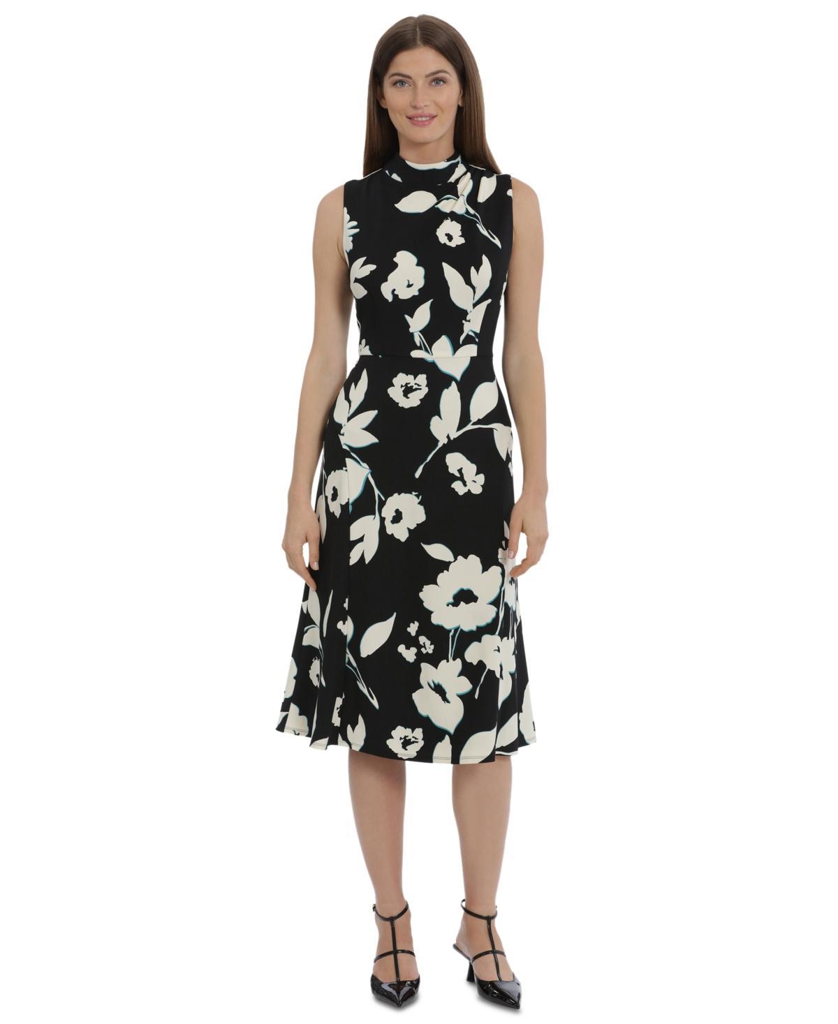 Maggy London Floral Mock Neck Midi Dress Product Image