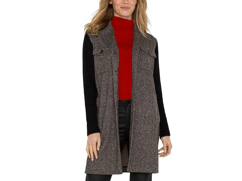 Liverpool Los Angeles Coatigan with Sweater Sleeves Herringbone Knit (Black Tan Herringbone) Women's Vest Product Image