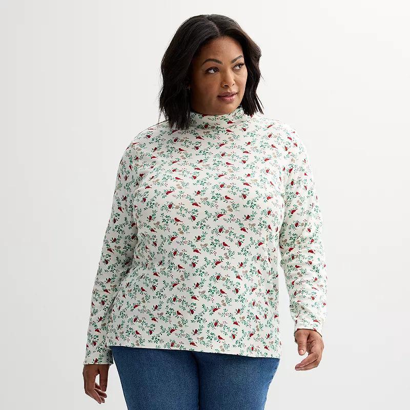 Plus Size Croft & Barrow Essential Long-Sleeve Mockneck Top, Womens Product Image