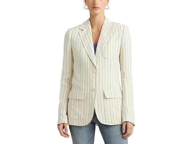 LAUREN Ralph Lauren Striped Cotton-Blend Blazer (Cream/Blue) Women's Jacket Product Image
