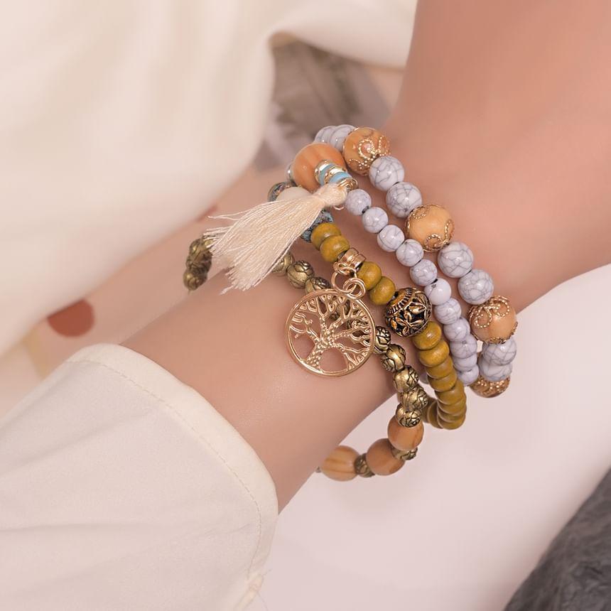 Tassel Wooden Beaded Bracelet Set Product Image