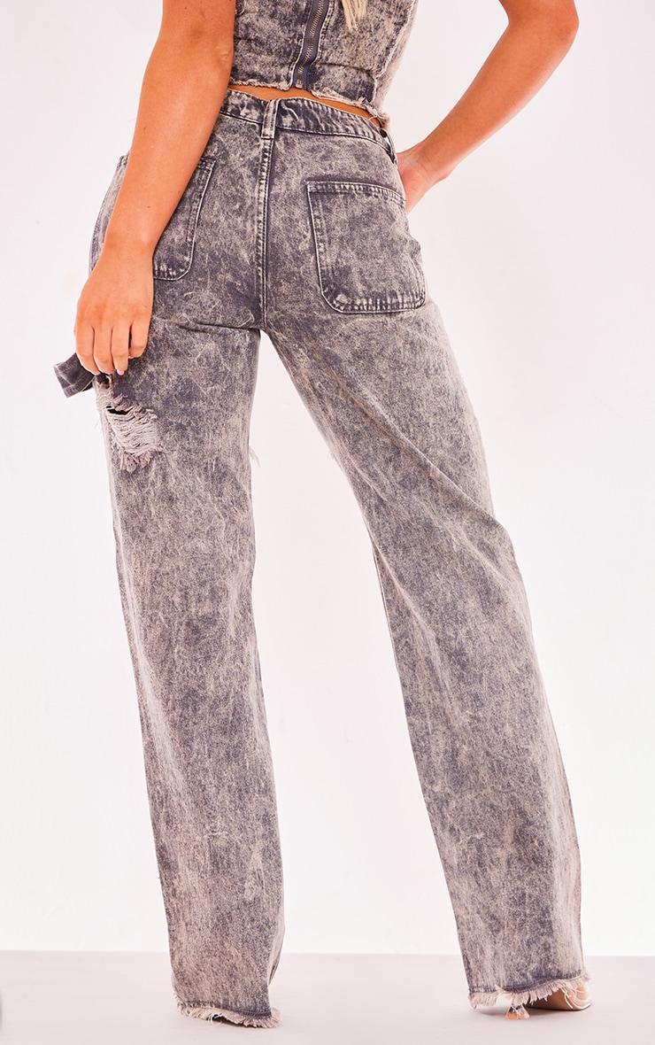 Washed Grey Frayed Raw Hem Straight Leg Jeans Product Image