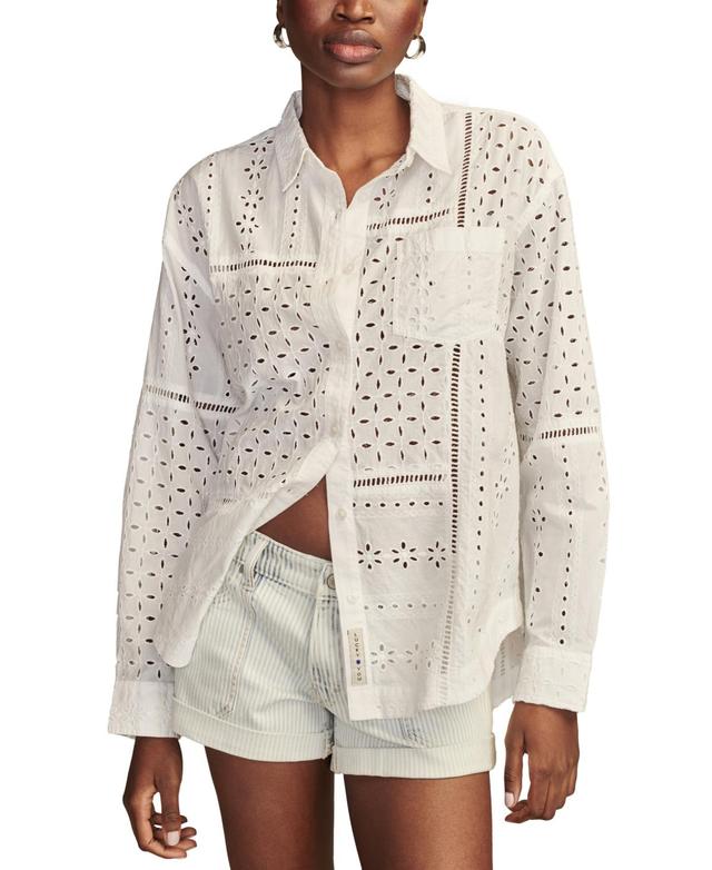 Lucky Brand Womens Cotton Schiffli Embroidered Prep Shirt Product Image