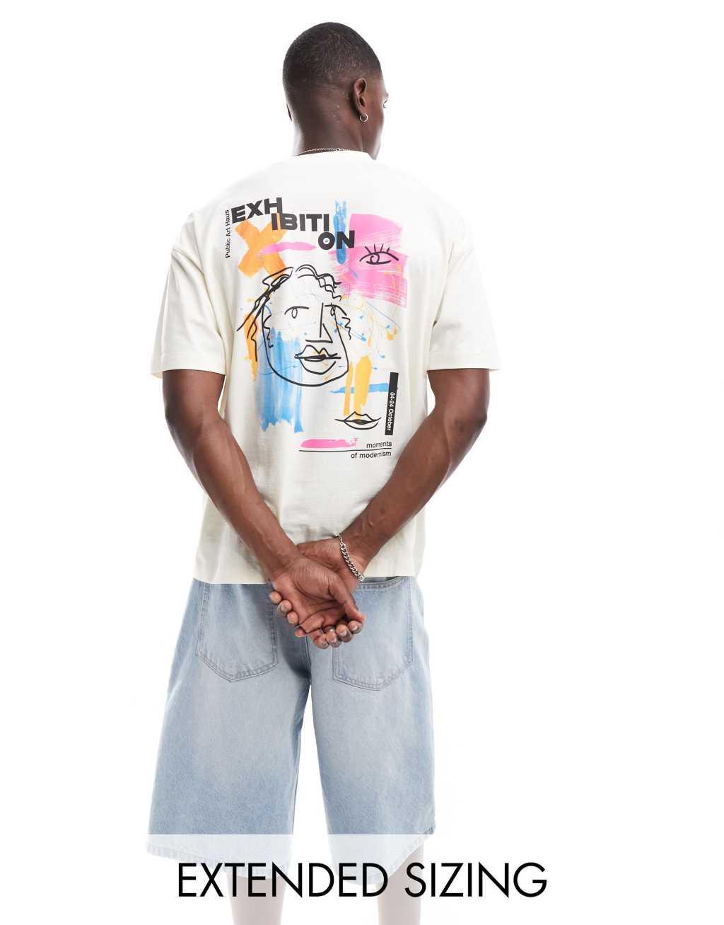 ASOS DESIGN oversized t-shirt in off white with abstract art back print product image