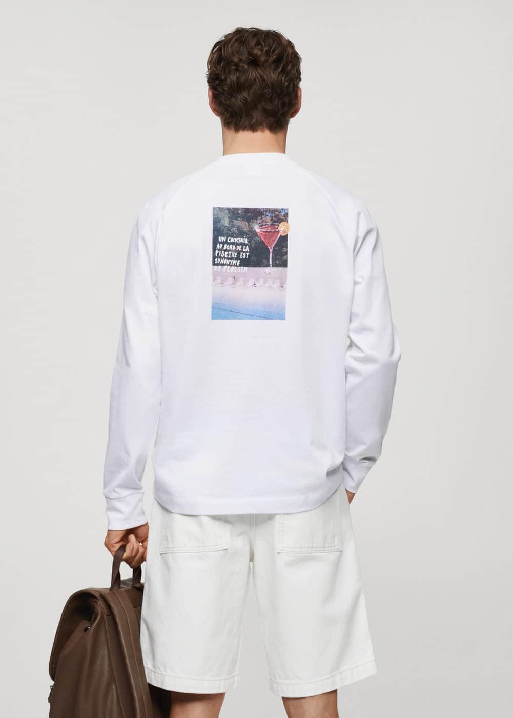 MANGO MAN - 100% cotton sweatshirt with printed drawing whiteMen Product Image