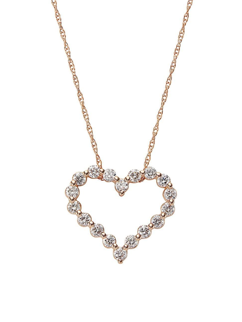 Womens 14K Rose Gold & 0.5 TCW Diamond Open Heart Pendant Necklace Product Image