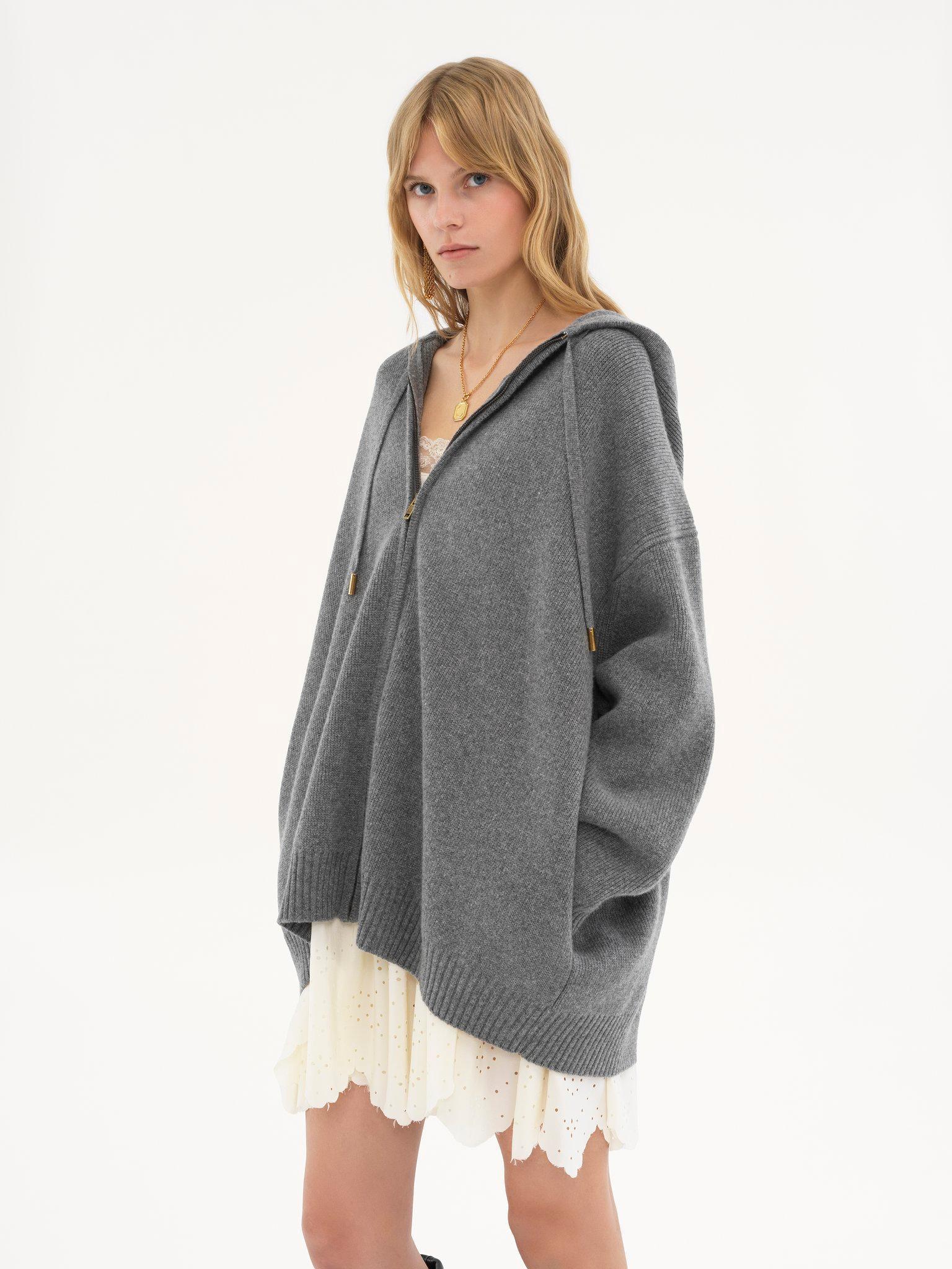 Oversized zipped hoodie in wool & cashmere knit Product Image