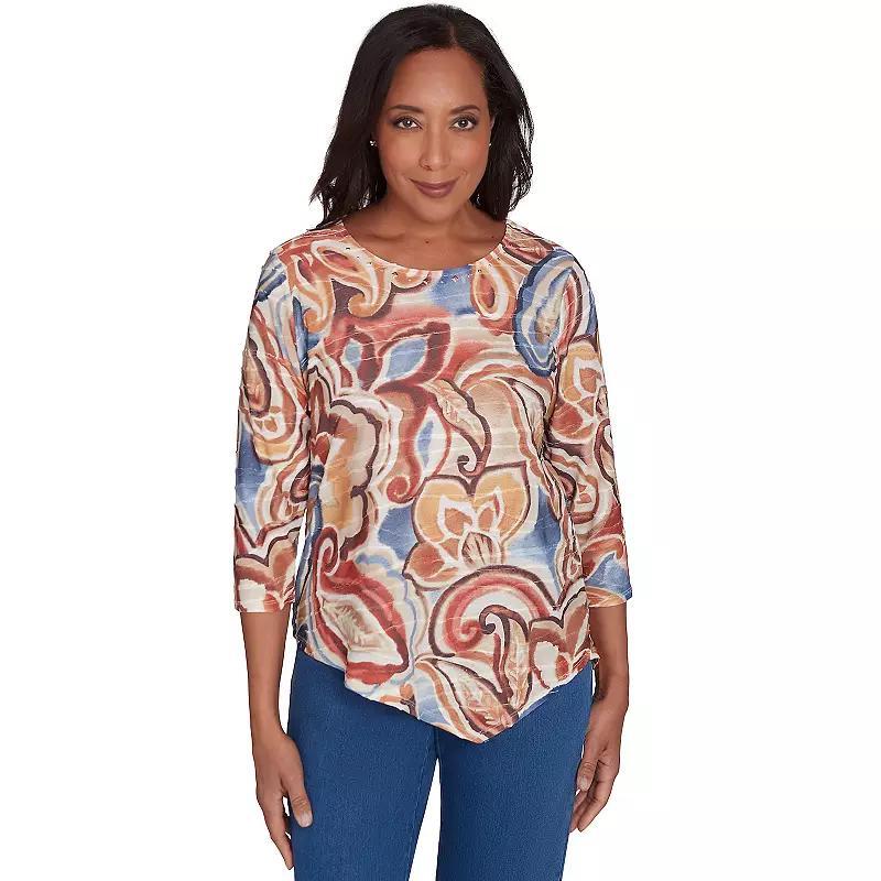 Petite Alfred Dunner Watercolor Paisley Crew Neck Top, Womens Product Image