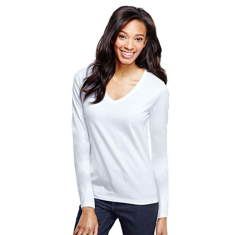 Lands End Womens Tall Relaxed Supima Cotton Long Sleeve V-Neck T-Shirt Product Image