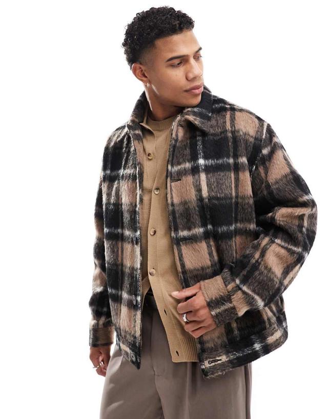 ASOS DESIGN wool look oversized harrington jacket in black check Product Image