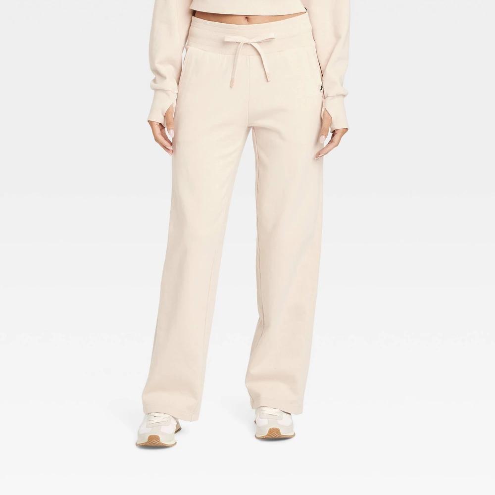 Womens French Terry Straight Leg Sweatpant - JoyLab Cream XL Product Image