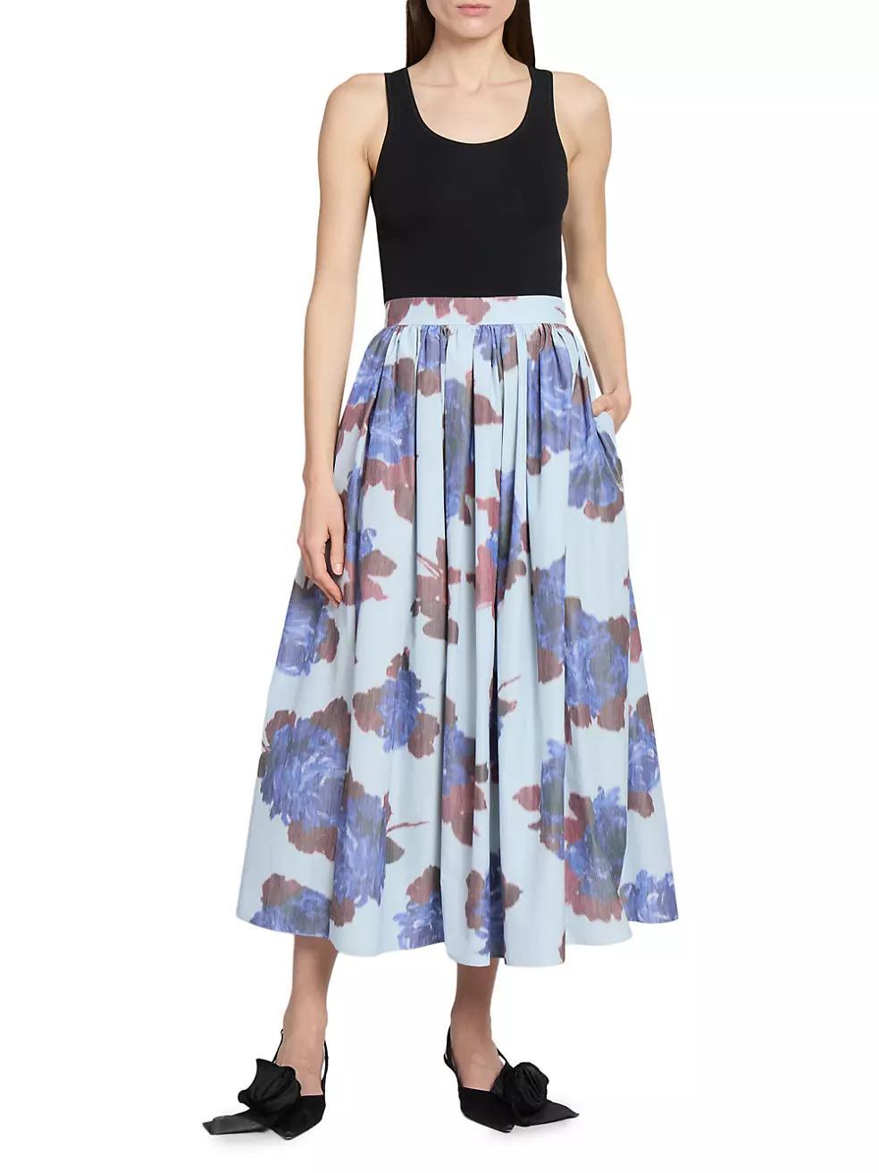 Floral Cotton-Blend A-Line Skirt Product Image