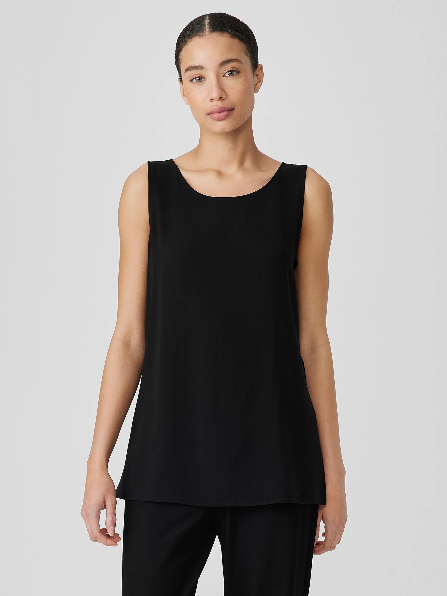 EILEEN FISHER Silk Georgette Crepe Ballet Neck Long Tankfemale Product Image