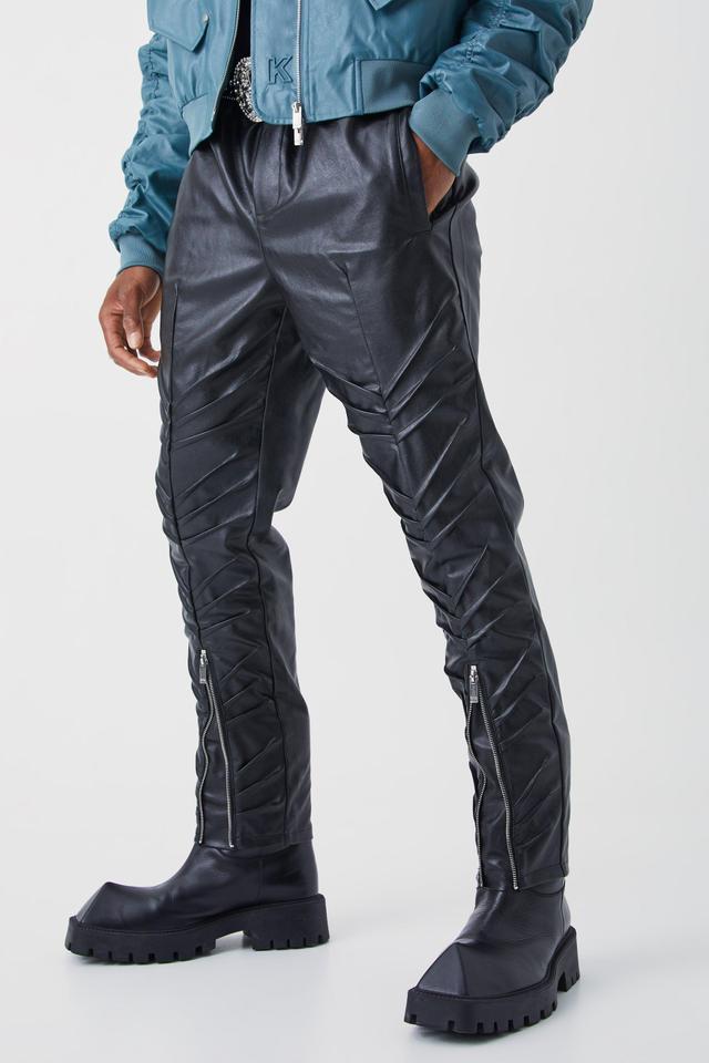 Slim Fit Stacked Pu Zip Hem Pants | boohooMAN USA Product Image