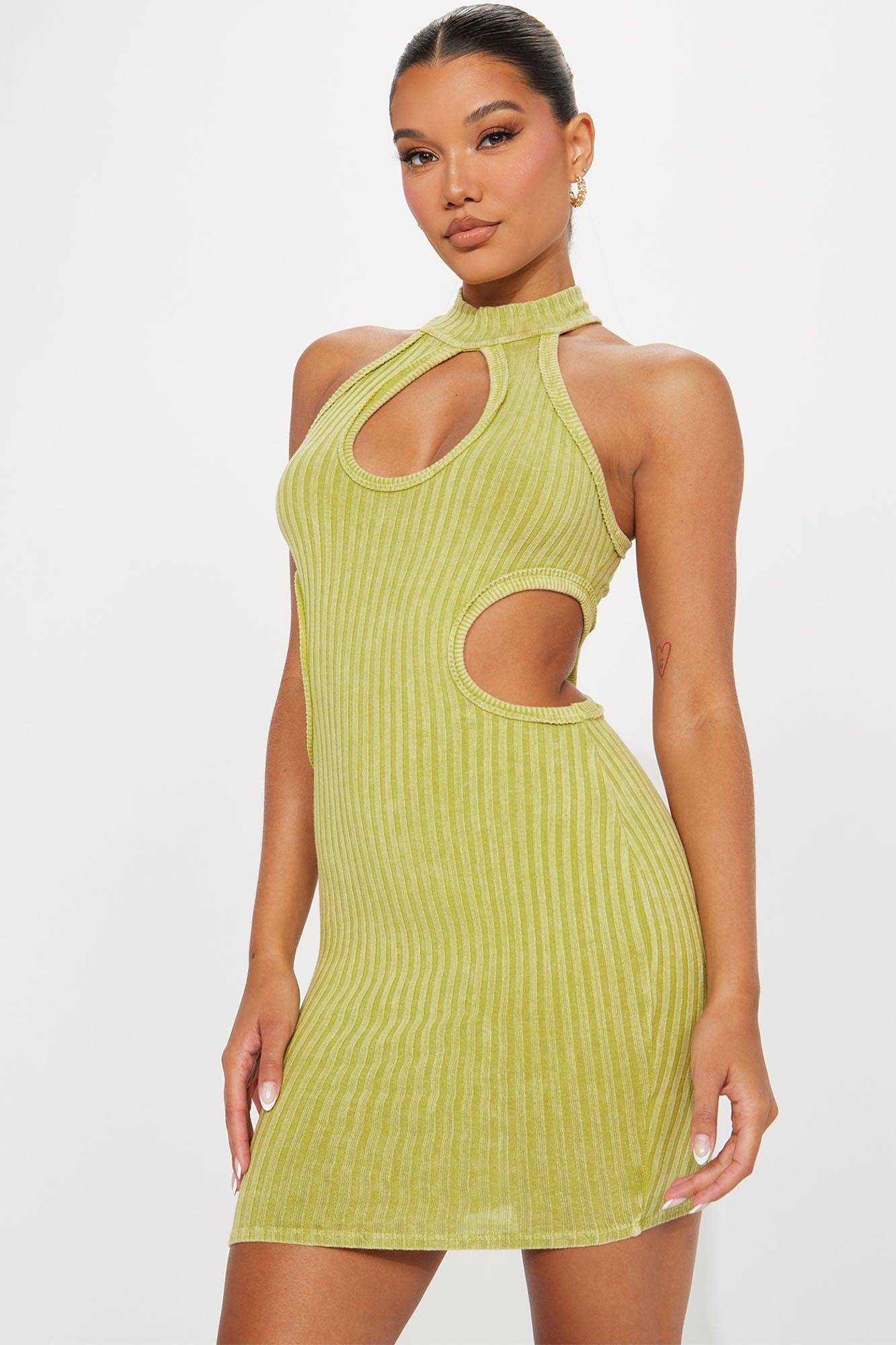 Moxies Desire Mineral Wash Mini Dress - Chartreuse Product Image