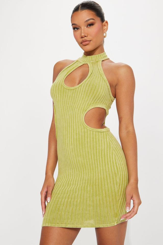 Moxies Desire Mineral Wash Mini Dress - Chartreuse Product Image