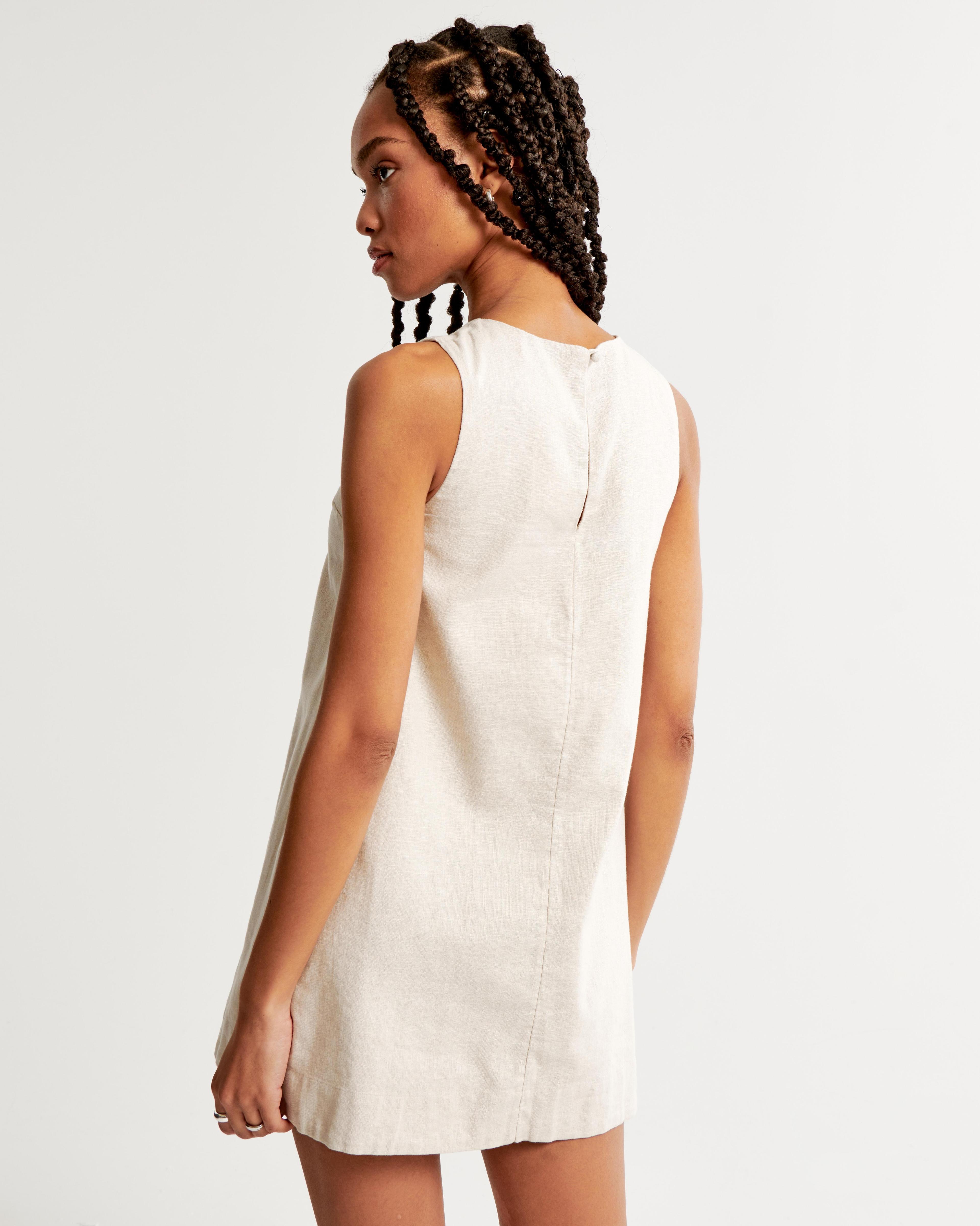 High-Neck Linen-Blend Mini Dress Product Image