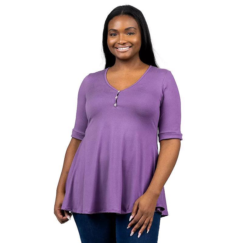 Plus Size 24Seven Comfort Short Sleeve Henley Tunic Top, Womens Purple product image