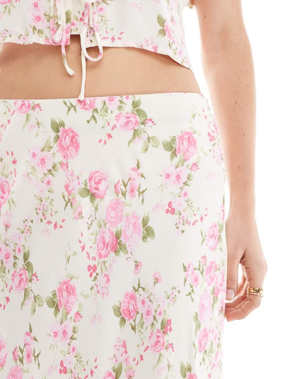 Mango midi floral print skirt in white - part of a set Product Image