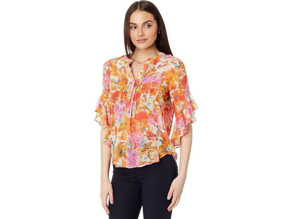 Vince Camuto Floral Ruffle Sleeve Chiffon Top Product Image