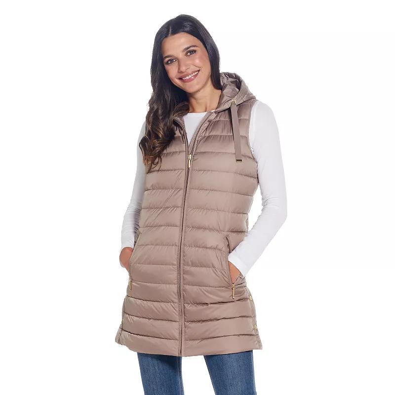 Womens Weathercast Hooded Quilted Long Vest Black Product Image