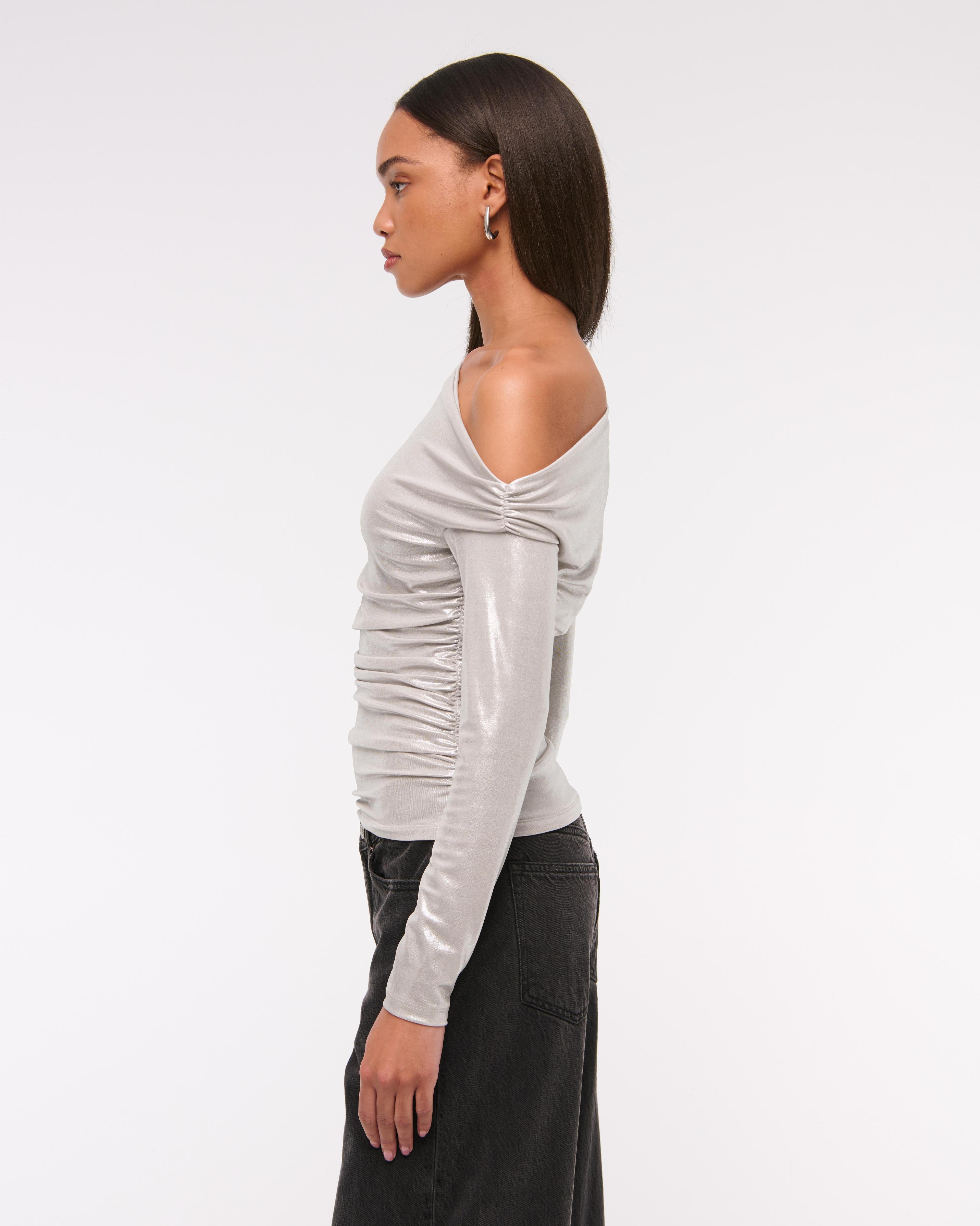 Long-Sleeve Off-The-Shoulder Draped Top Product Image