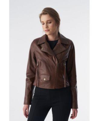 Women's Classic Biker Jacket, Antique Tan Product Image