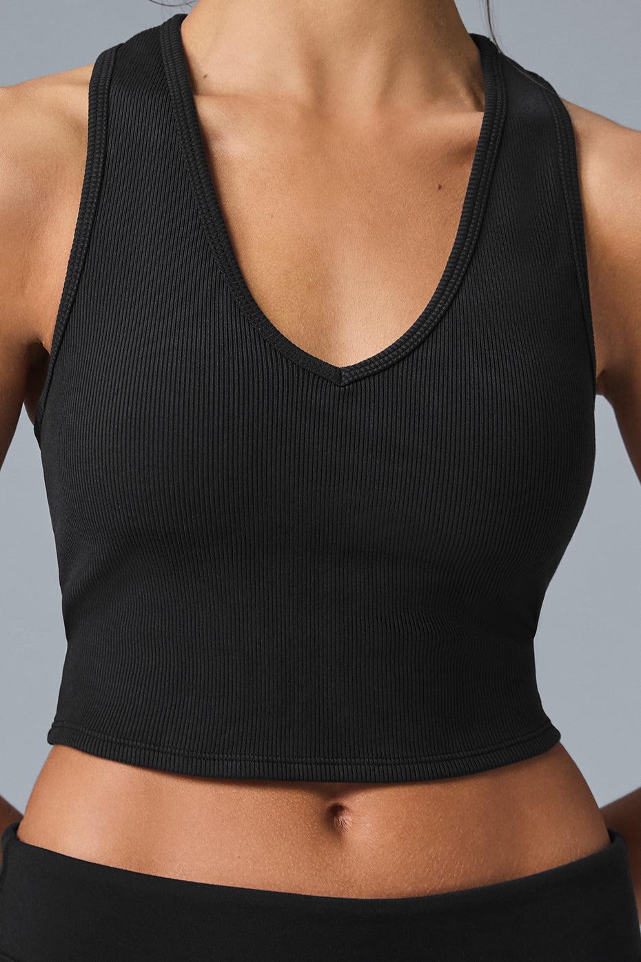 Goddess Ribbed Cropped Racerback Tank - Black Female Product Image