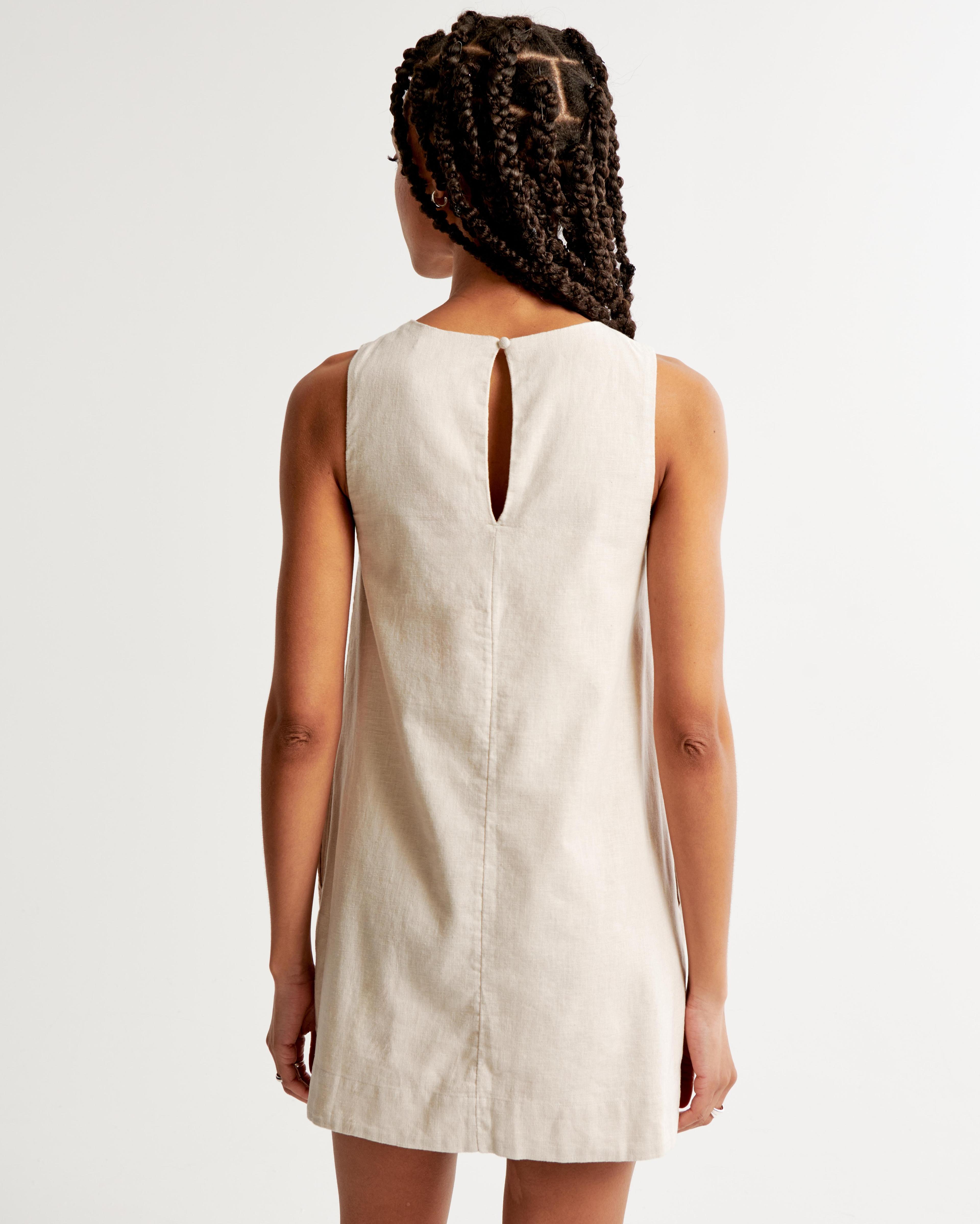 High-Neck Linen-Blend Mini Dress Product Image