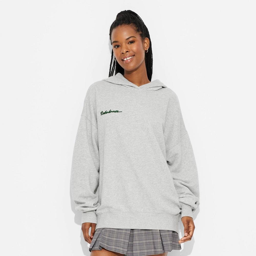 Women's Oversized Graphic Hoodie Sweatshirt - Wild Fable™ Heather Gray S Product Image