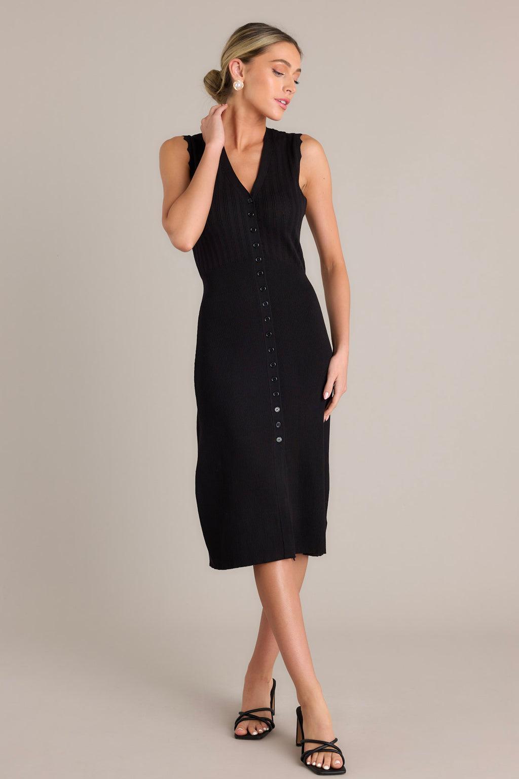 Moonlight Whisper Black Button Front Midi Dress product image