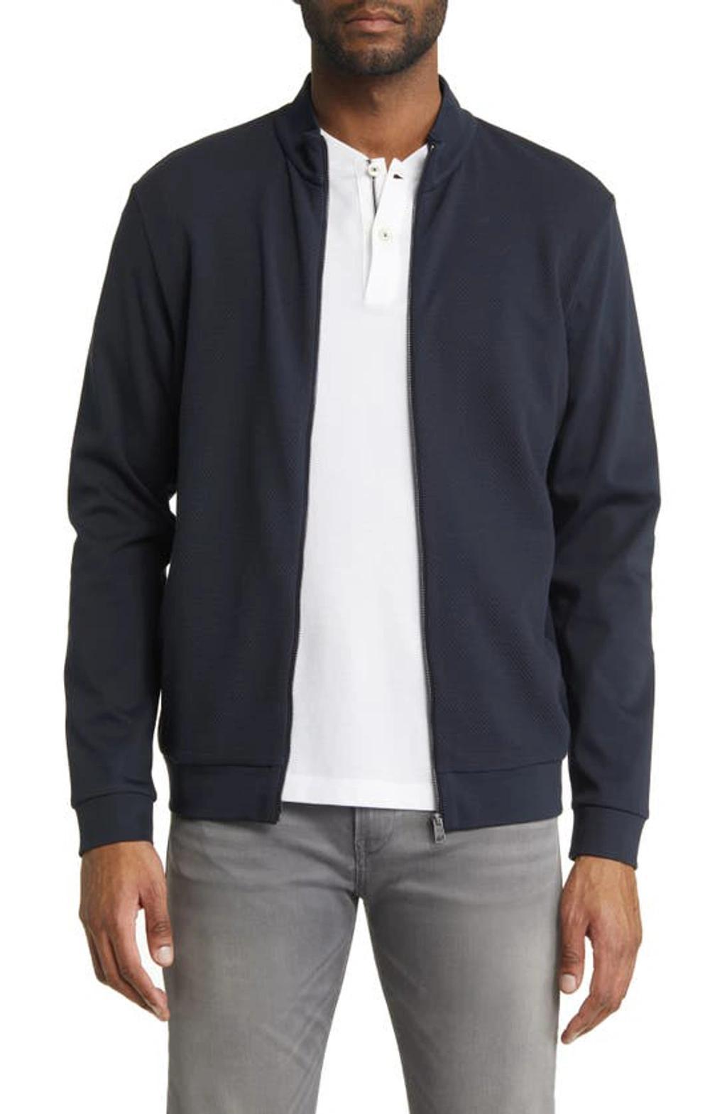 Skiles Cotton Knit Zip-up Jacket In Dark Blue Product Image