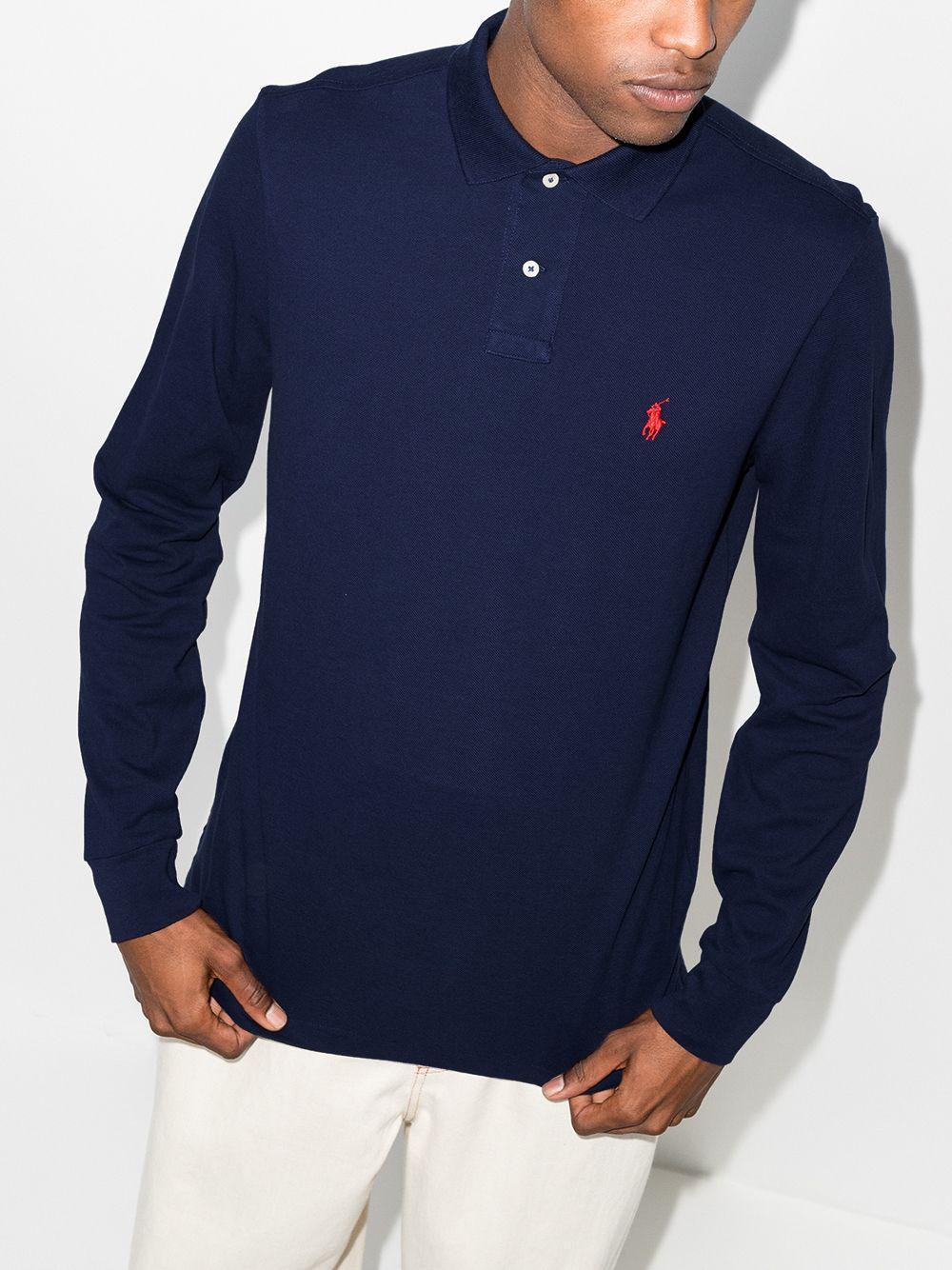 Polo Pony Long-sleeve Polo Shirt In Blue Product Image