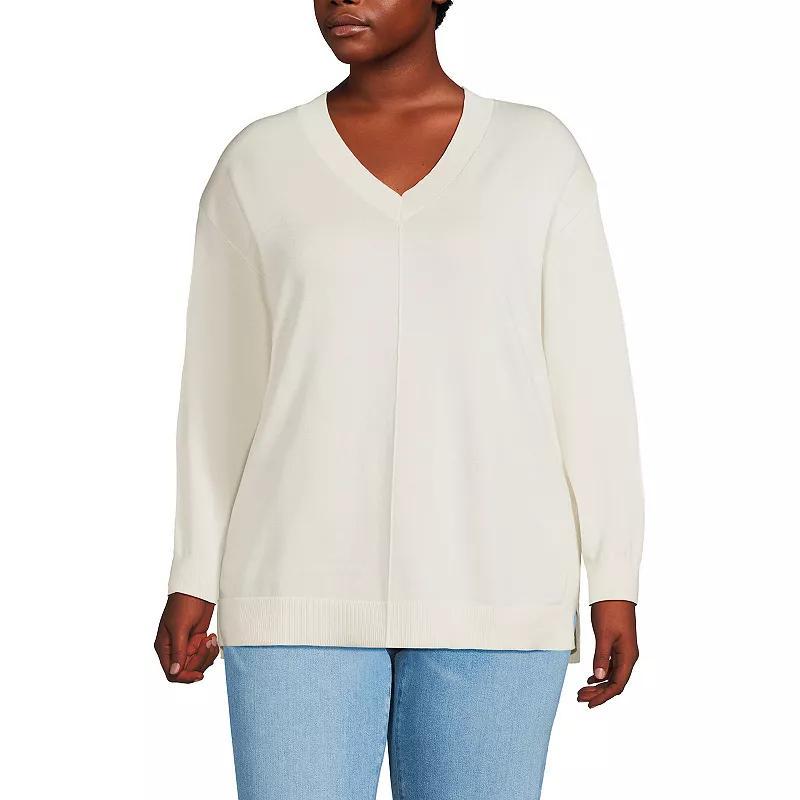 Plus Size Lands End V-Neck Pullover Tunic Sweater, Womens Natural Product Image