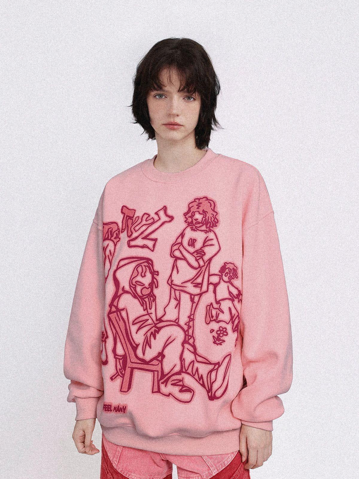 Aelfric Eden Cartoon Line Character Print Sweatshirt Product Image