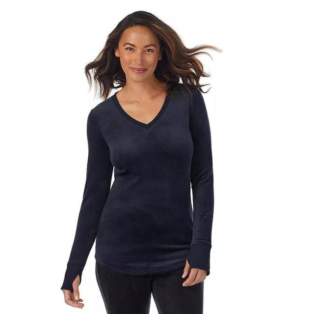 Womens Cuddl Duds Stretch Velour Long Sleeve V-Neck Top Blue Product Image