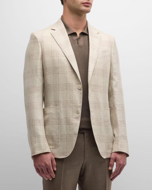 Mens Large Check Linen-Blend Sport Coat Product Image