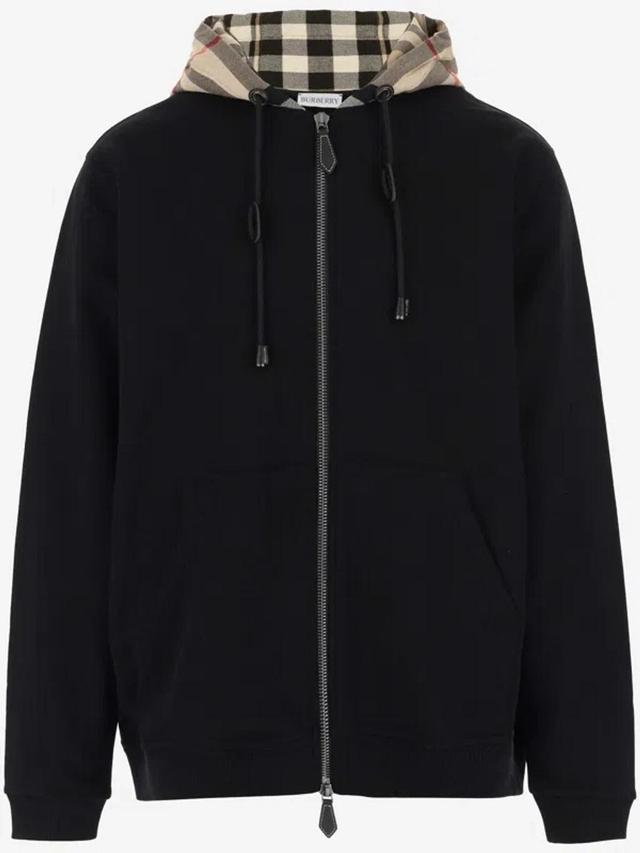 Cotton Hoodie With Check Pattern In Black Product Image