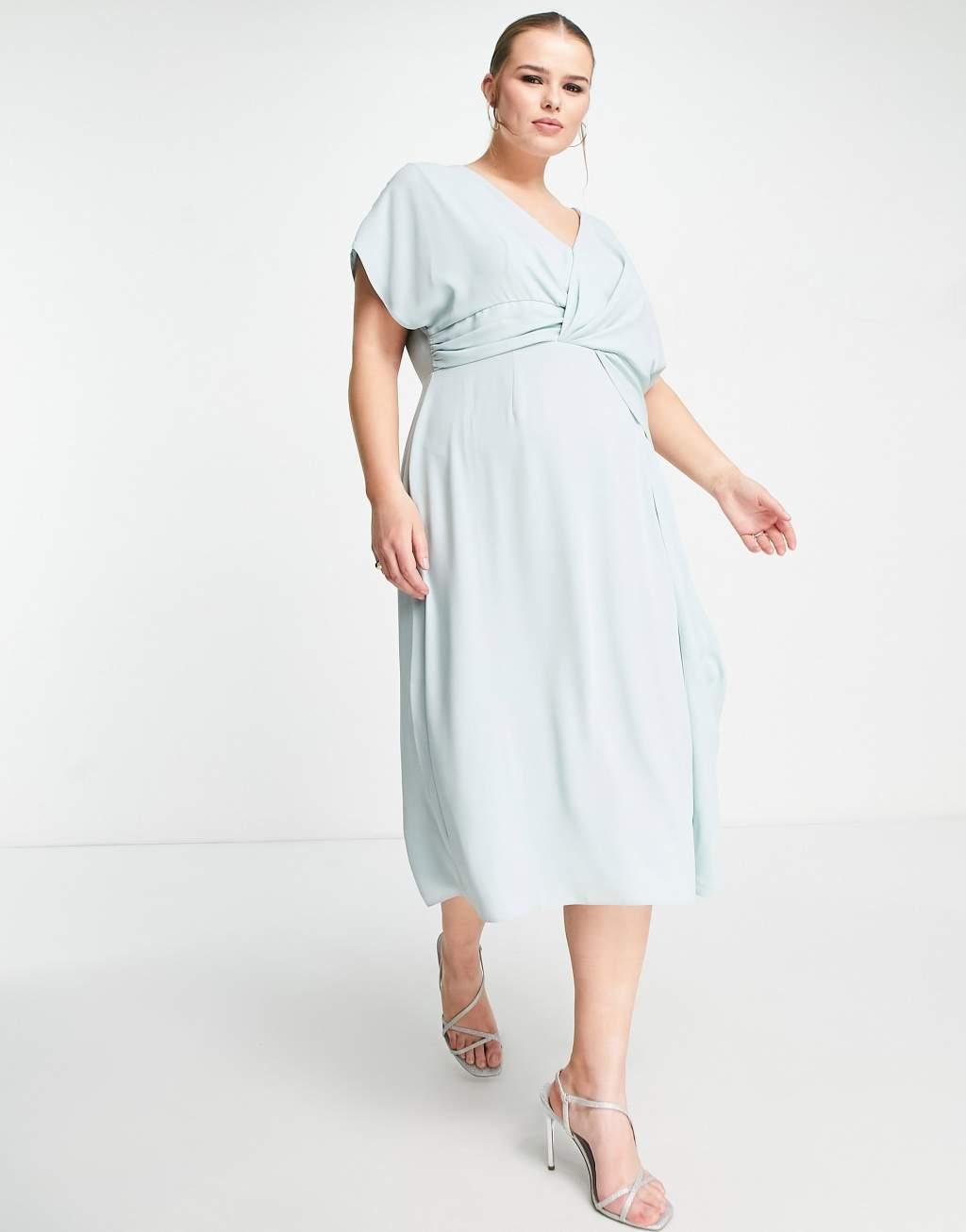 ASOS DESIGN Curve twist and drape front midi dress in duck egg Product Image