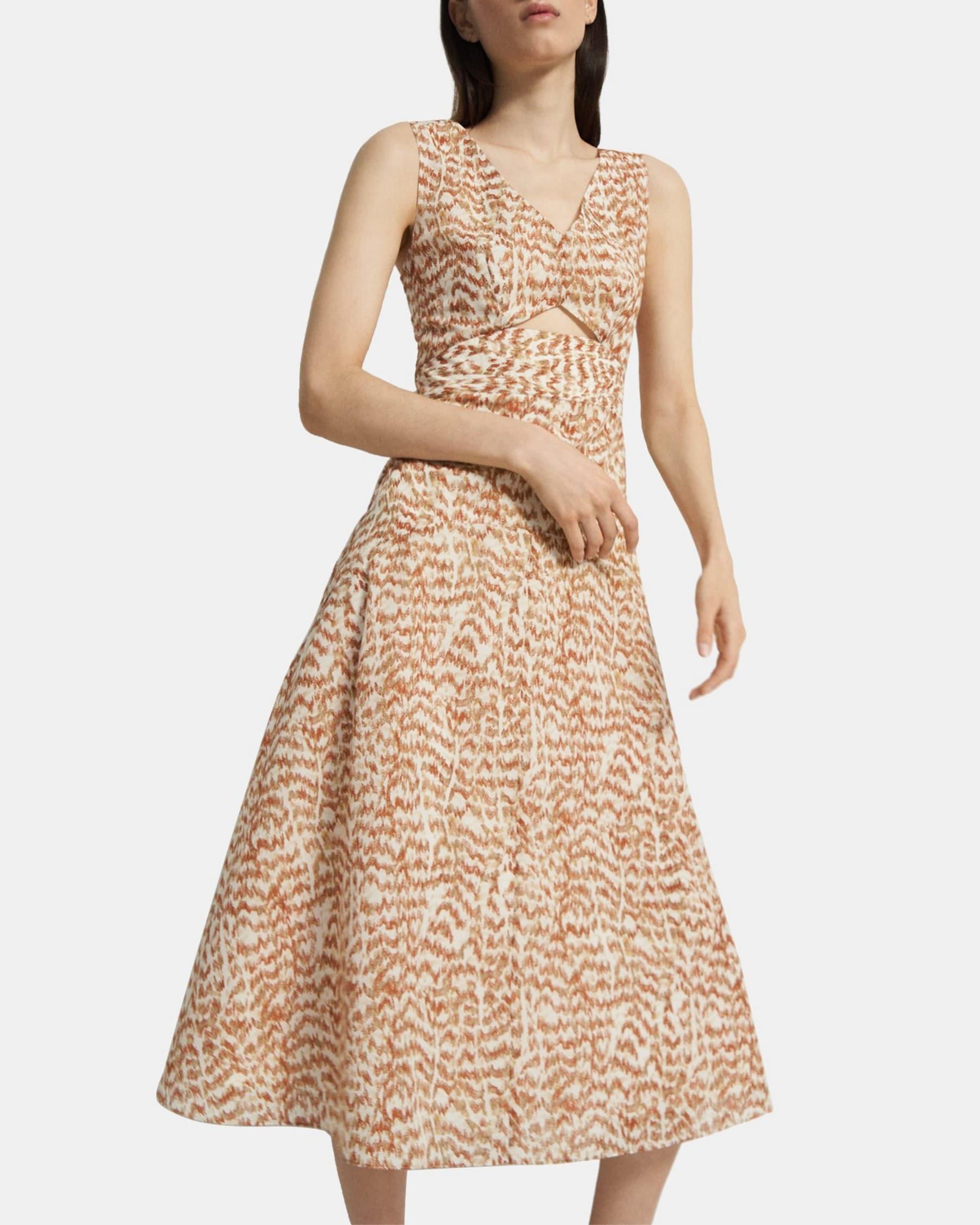 Cutout Midi Dress in Printed Poly Product Image