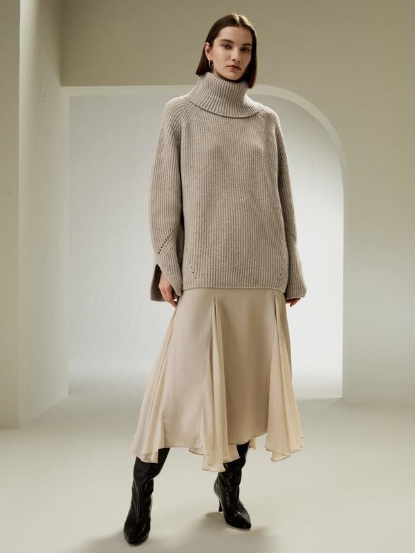 Oversized Merino Wool Sweater with Slit Sleeves Product Image