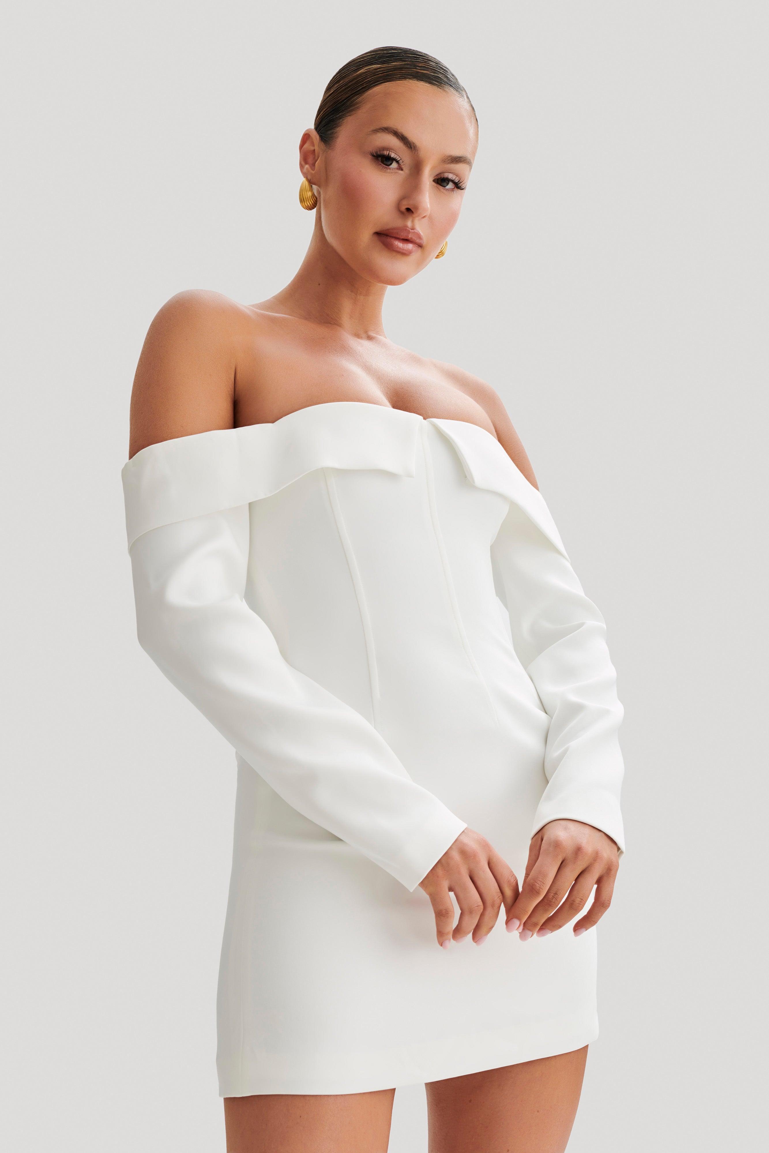 Hugo Suiting Off Shoulder Mini Dress - Ivory Product Image